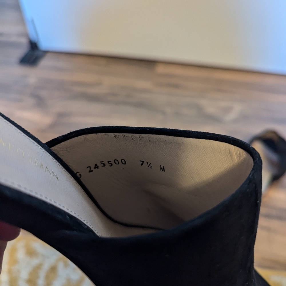 Stuart Weitzman Black suede Leather peep toe mules in a size 7.5. - Picture 8 of 12